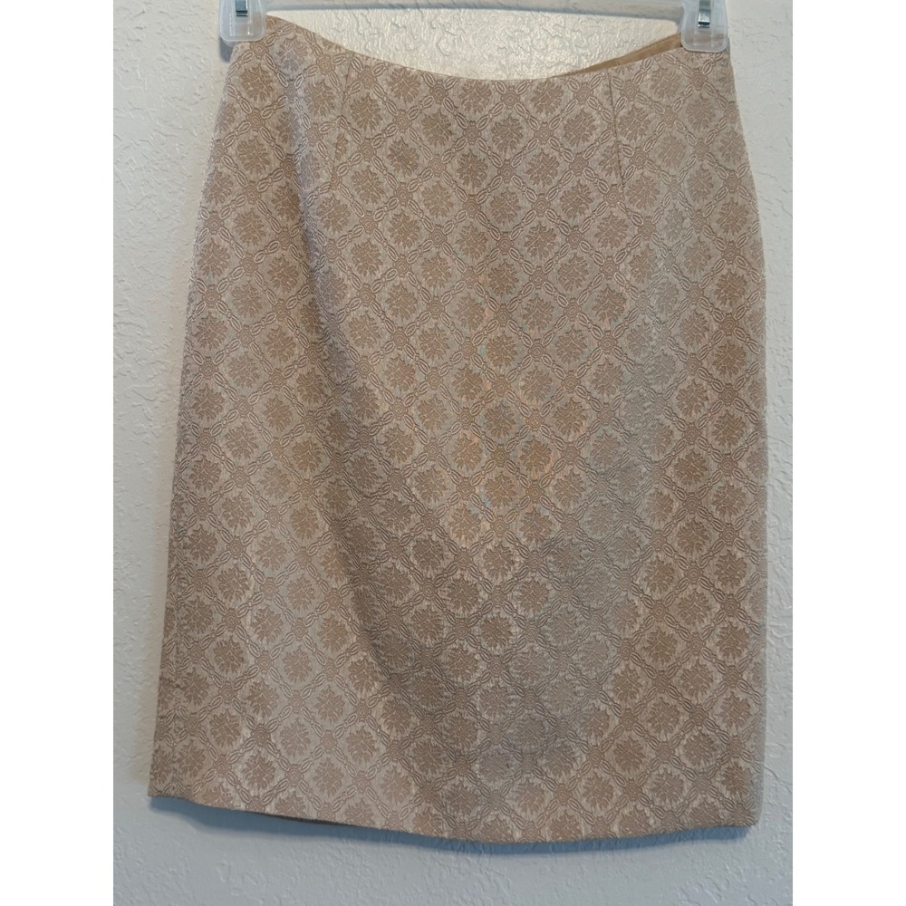 Maggy London Petites Beige Jacquard Floral Pencil Skirt Size 4P Damask Lined